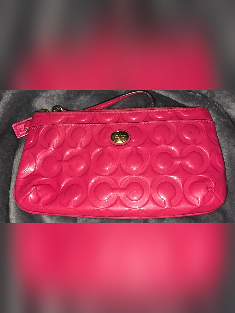 Coach Peyton Signature Embossed Patent Leather Wristlet